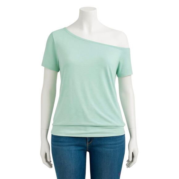 TORRID Plus Size 4 (26) Off-Shoulder Featherlight Slub Tee Mint Green - Picture 4 of 11